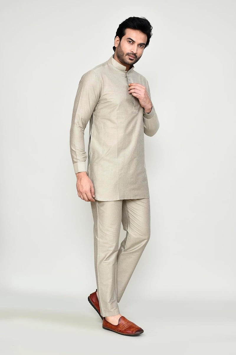 POLY2FAB Hathkargha Men’s Solid Pattern Kurta Pajama Set - Full Sleeve Traditional Ethnic Wear with Mandarin Collar - Image 3